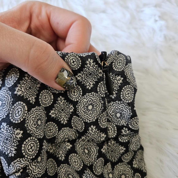 Zara‎ Woman Navy Blue & White Mosaic Pattern Wide Leg High Rise Pant. Size XS - Picture 4 of 9